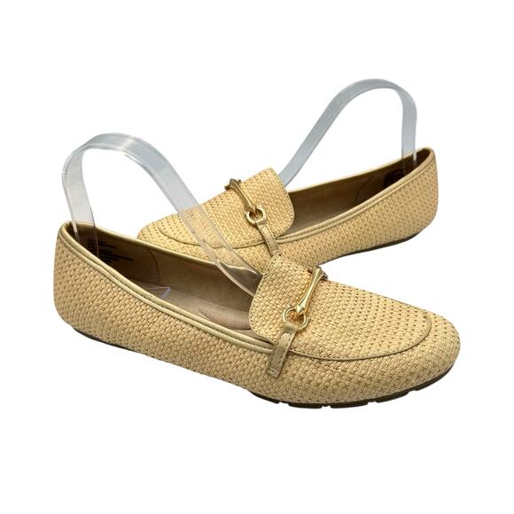Cliffs by White Mountain NEW Glowing Neutral Raffia Gold Detail Slip On Loafers - Picture 1 of 13